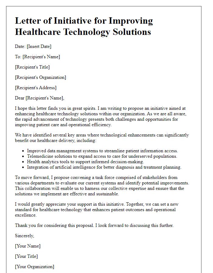 Letter template of initiative for improving healthcare technology solutions.