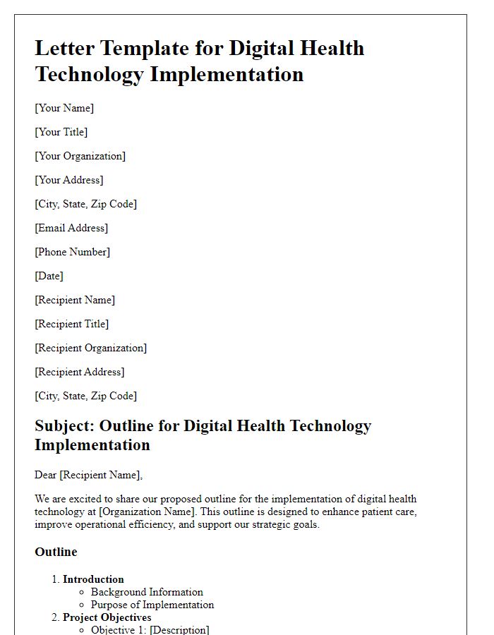 Letter template of outline for digital health technology implementation.