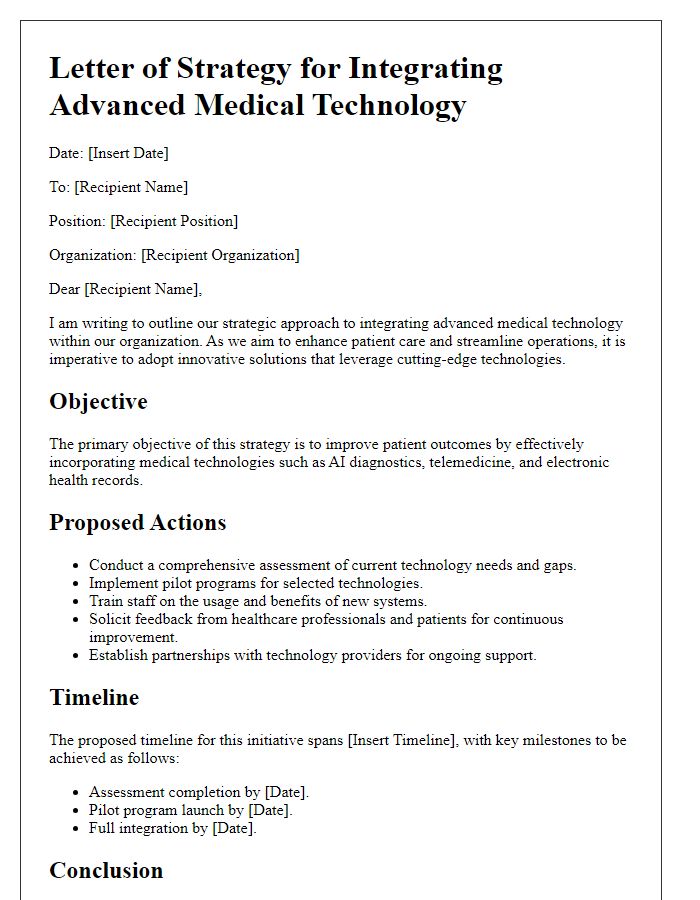 Letter template of strategy for integrating advanced medical technology.