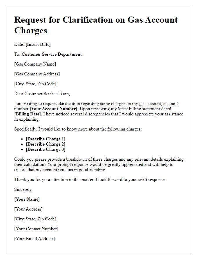 Letter template of clarification needed for gas account charges