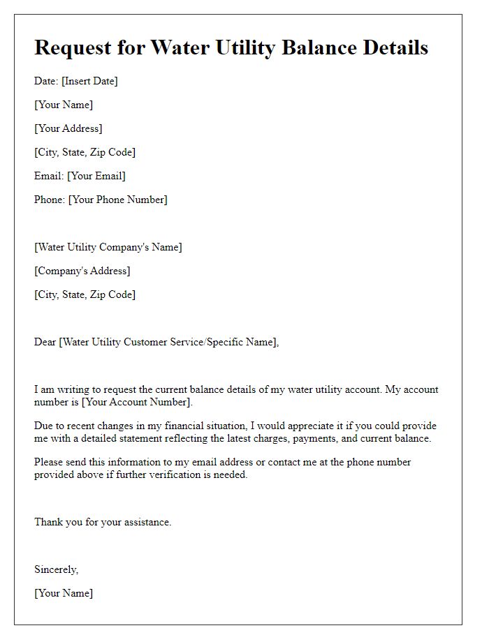 Letter template of request for water utility balance details