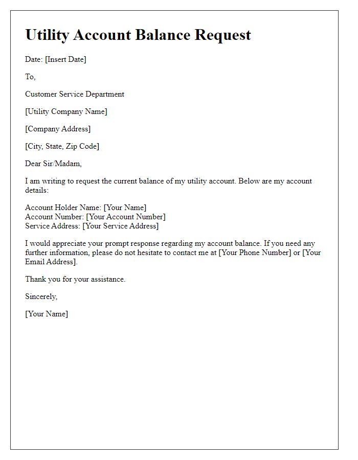 Letter template of utility account balance request