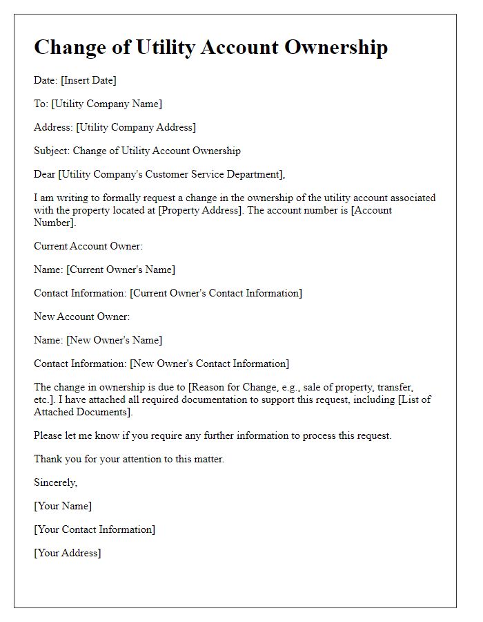 Letter template of change of utility account ownership