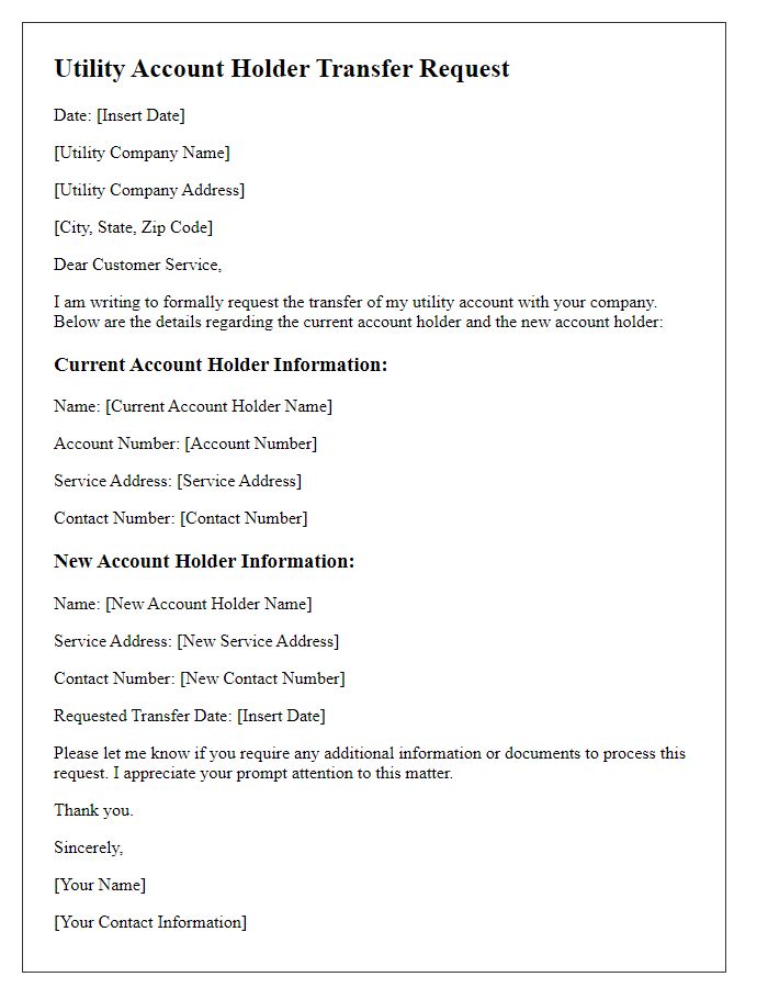 Letter template of utility account holder transfer request