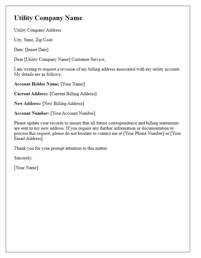 Letter template of address revision for utility billing purposes