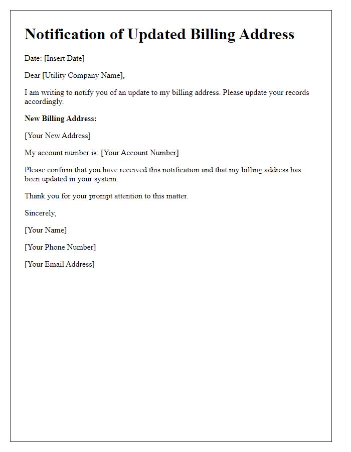 Letter template of notification for updated billing address for utilities