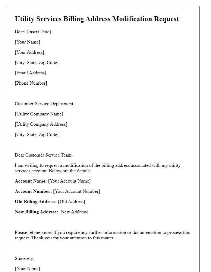 Letter template of utility services billing address modification