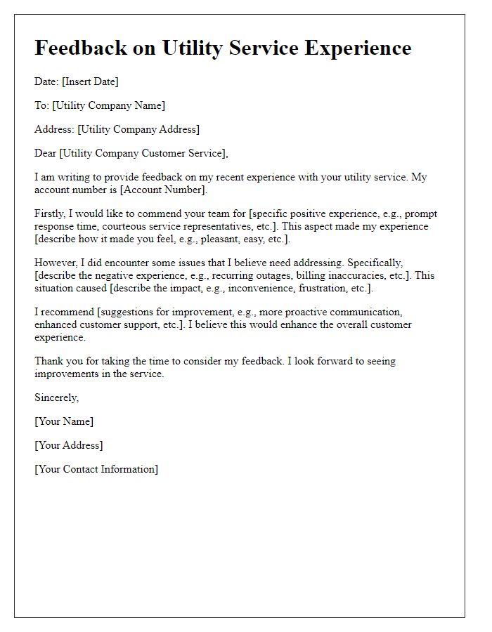 Letter template of feedback on utility service experience