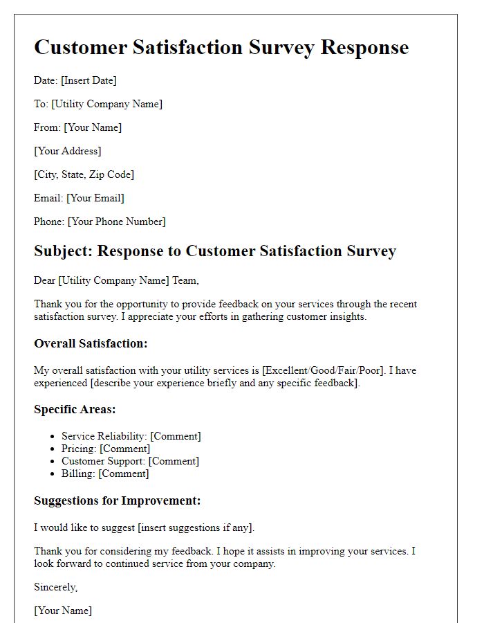 Letter template of satisfaction survey response for utility services