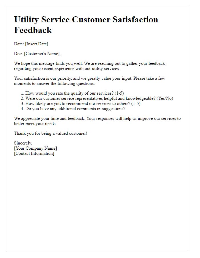 Letter template of utility service customer satisfaction feedback