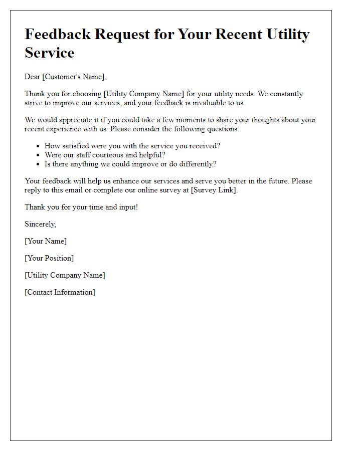 Letter template of utility service feedback request