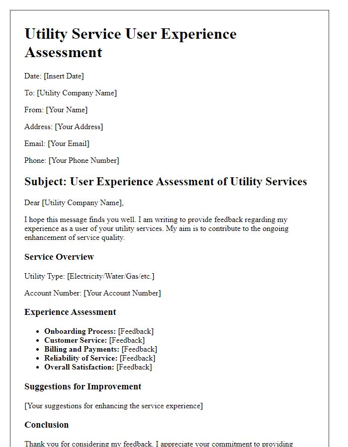 Letter template of utility service user experience assessment