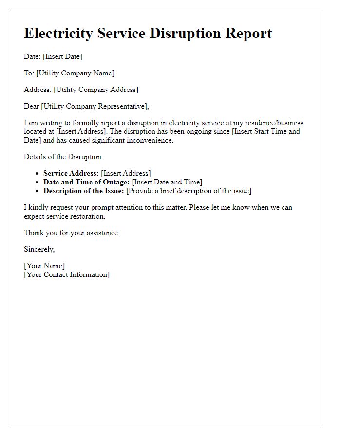 Letter template of electricity service disruption report