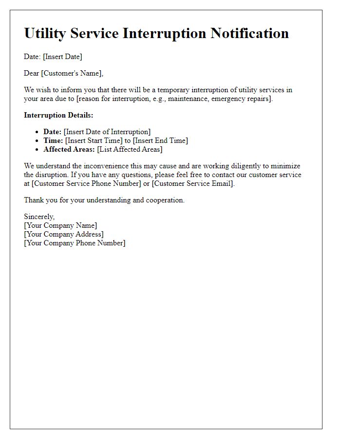 Letter template of utility service interruption notification