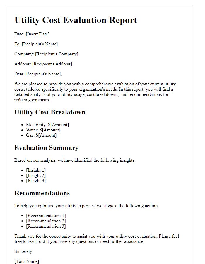 Letter template of tailored utility cost evaluation