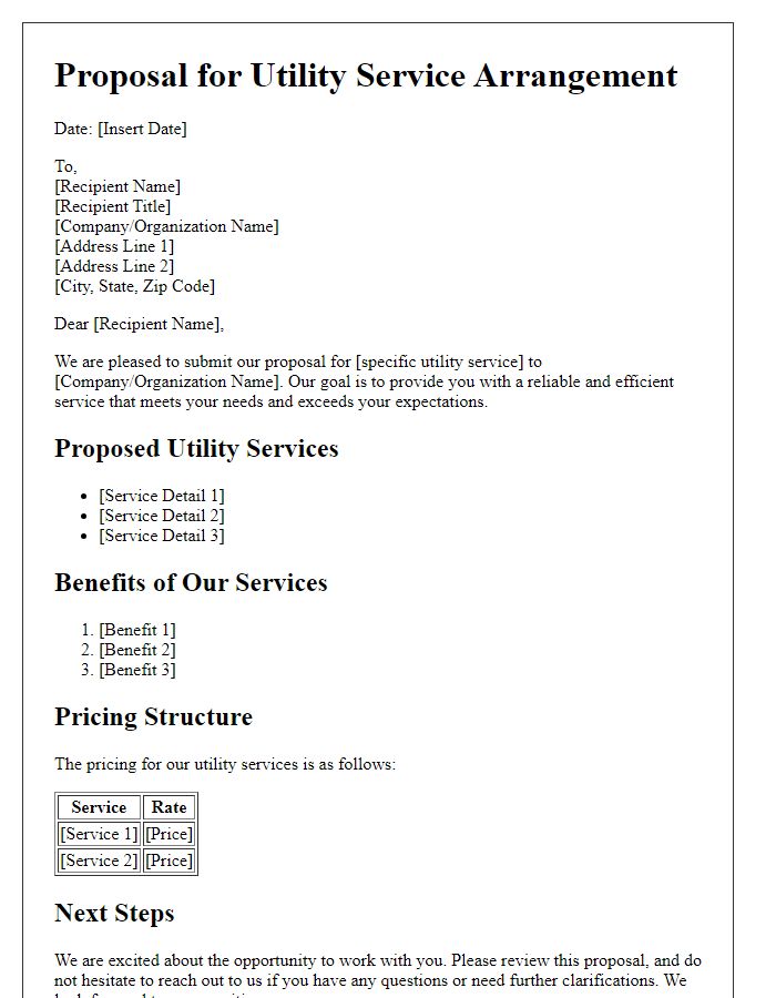 Letter template of proposal for utility service arrangement.