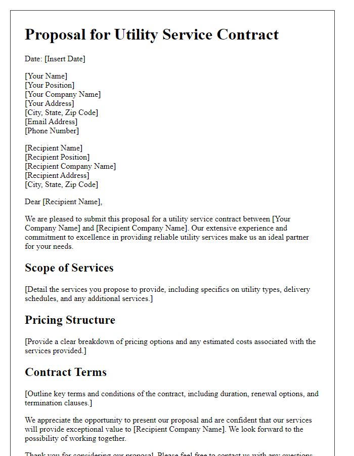 Letter template of proposal for utility service contract.