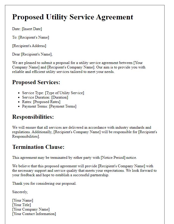 Letter template of proposed utility service agreement.