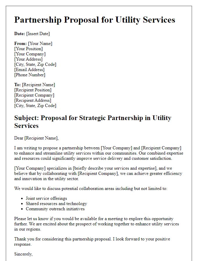 Letter template of utility service partnership proposal.