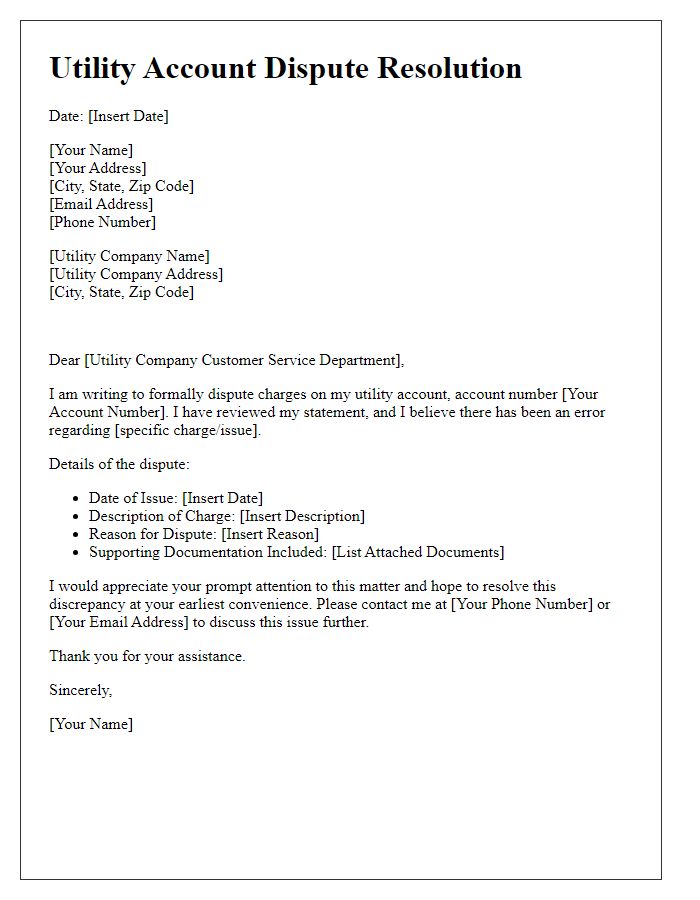 Letter template of utility account dispute resolution