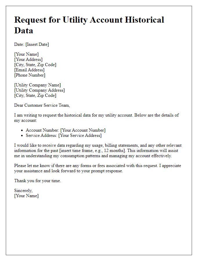 Letter template of utility account historical data