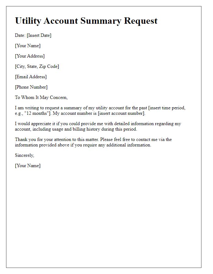 Letter template of utility account summary request