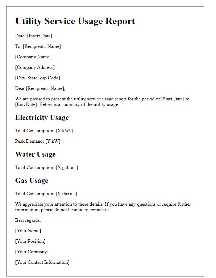 Letter template of utility service usage report