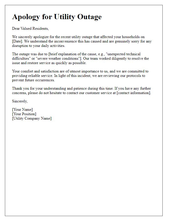 Letter template of apology for utility outage affecting multiple households.