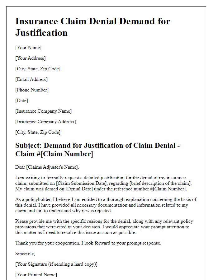 Letter template of insurance claim denial demand for justification