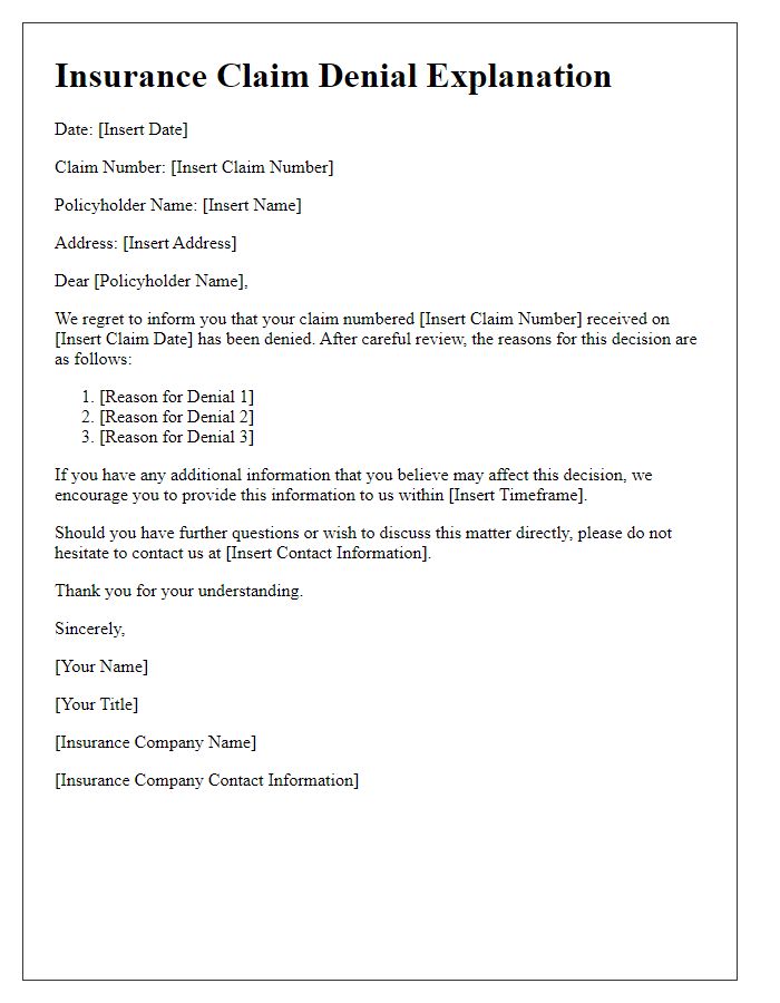 Letter template of insurance claim denial explanation