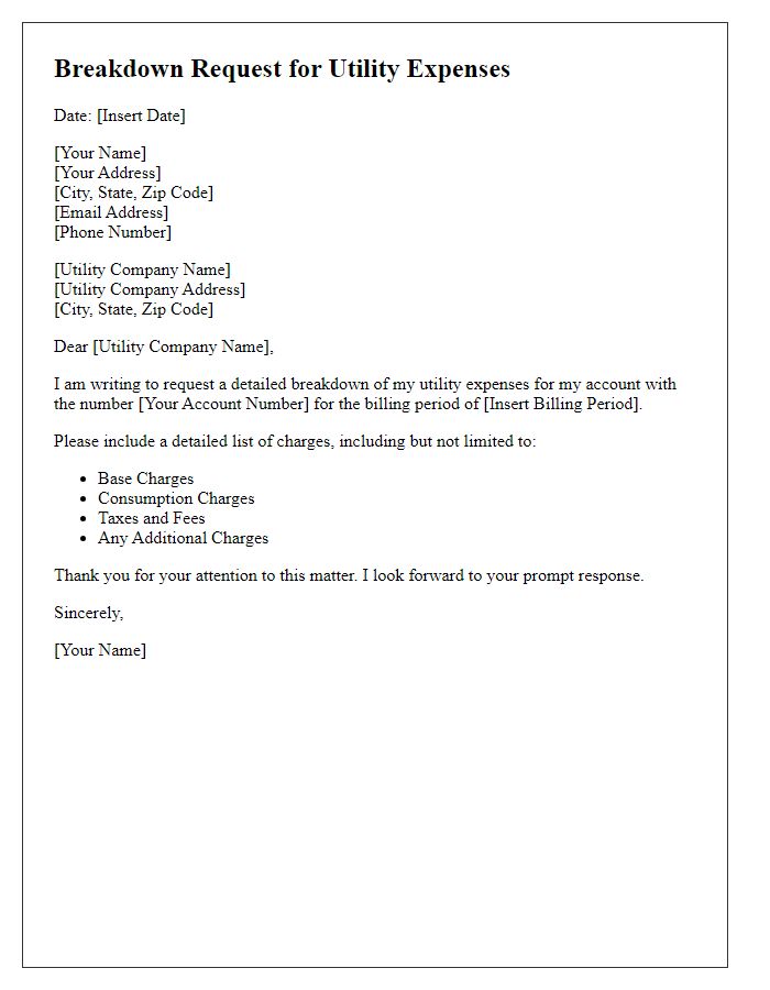 Letter template of Breakdown Request for Utility Expenses