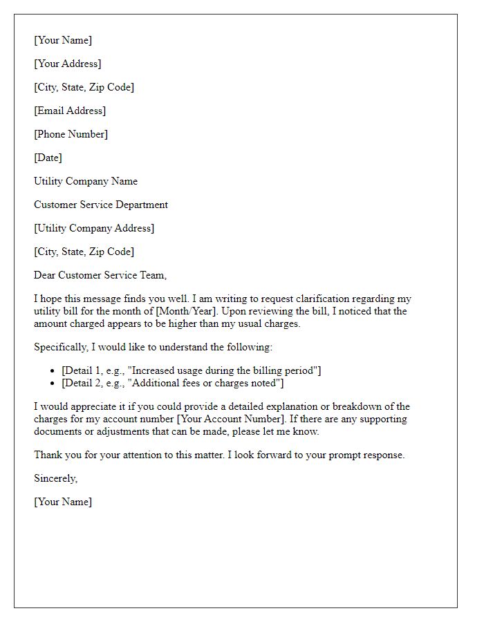 Letter template of Utility Bill Explanation Request