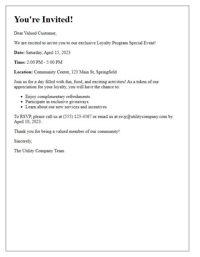 Letter template of utility customer loyalty program special event invitation