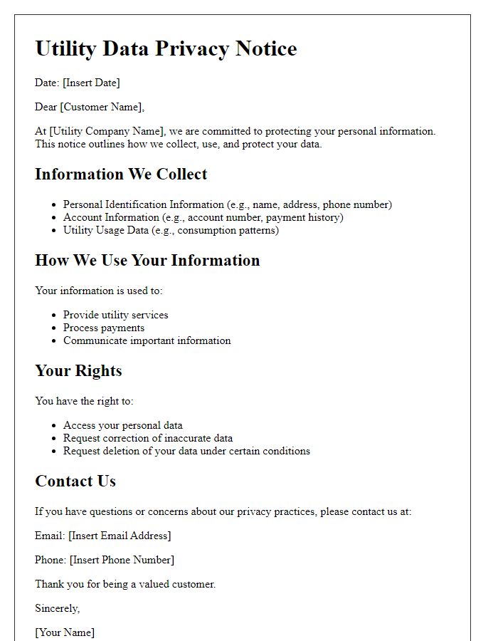 Letter template of Utility Data Privacy Notice for Customers