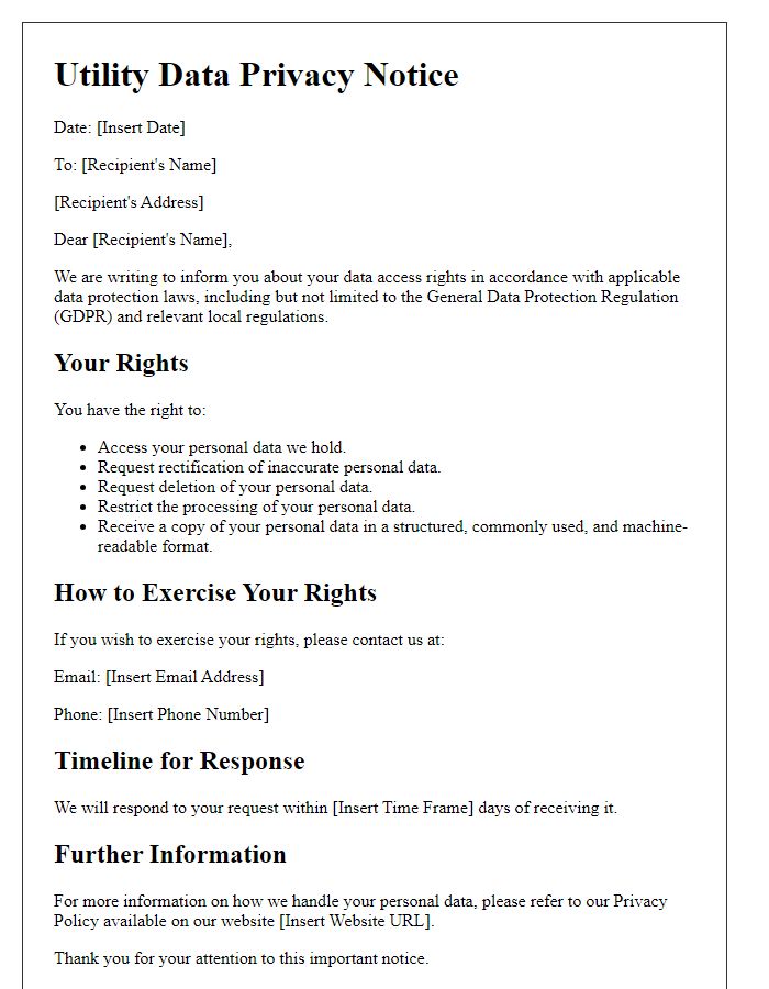 Letter template of Utility Data Privacy Notice for Data Access Rights