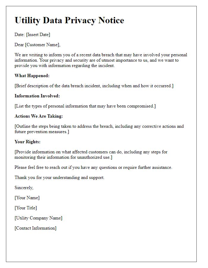 Letter template of Utility Data Privacy Notice for Data Breach Notification
