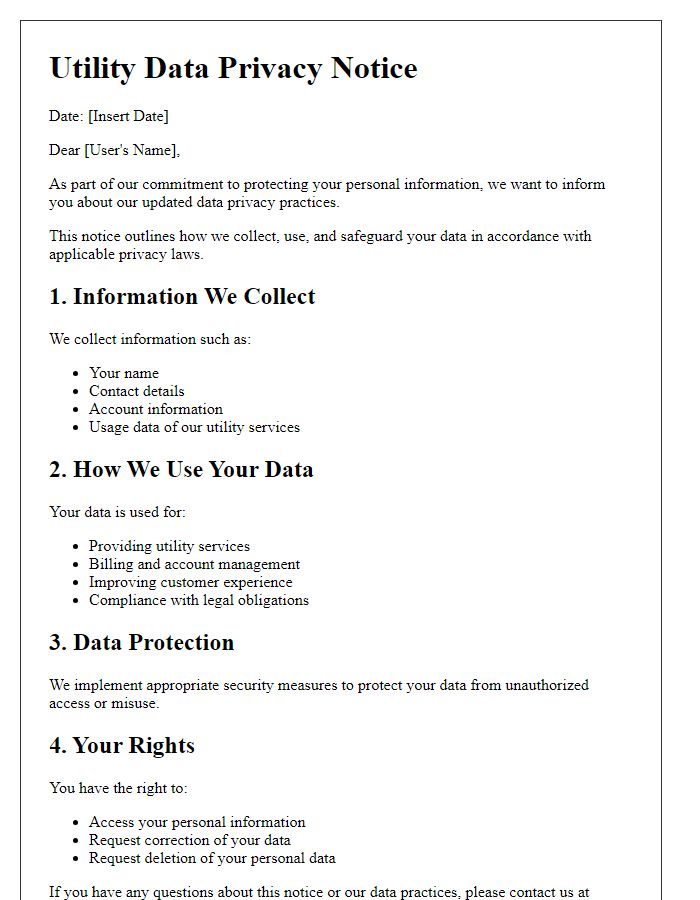 Letter template of Utility Data Privacy Notice for Existing Users