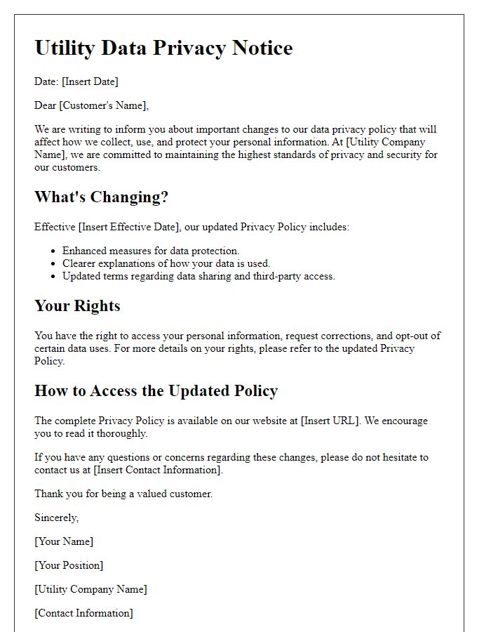 Letter template of Utility Data Privacy Notice for Policy Changes