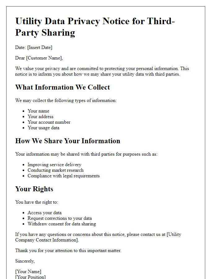 Letter template of Utility Data Privacy Notice for Third-Party Sharing