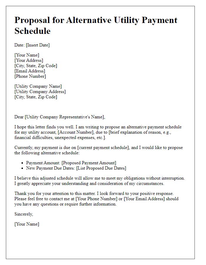 Letter template of proposal for alternative utility payment schedule