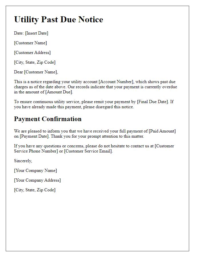 Letter template of Utility Past Due Notice Full Payment Confirmation