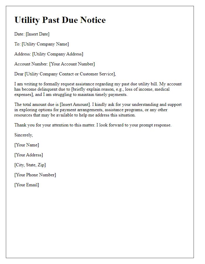 Letter template of Utility Past Due Notice Request for Assistance