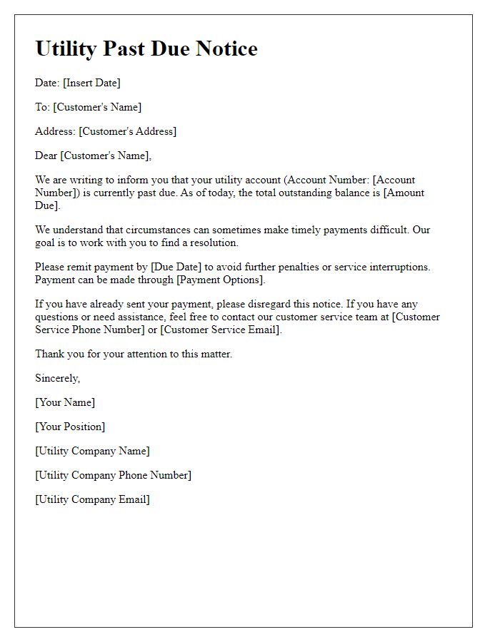 Letter template of Utility Past Due Notice Update on Account Status