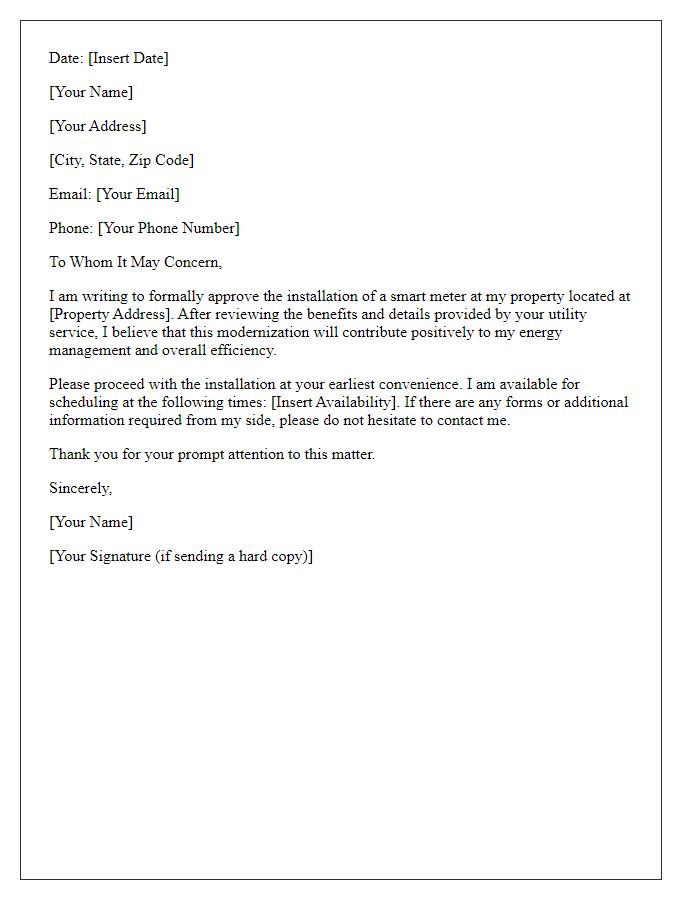 Letter template of approval for utility smart meter installation