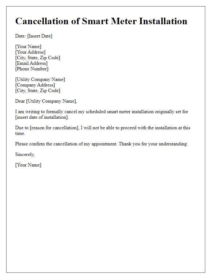 Letter template of cancellation for utility smart meter installation