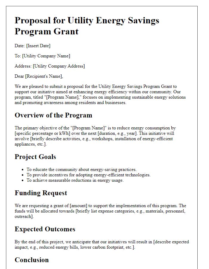 Letter template of proposal for utility energy savings program grant.