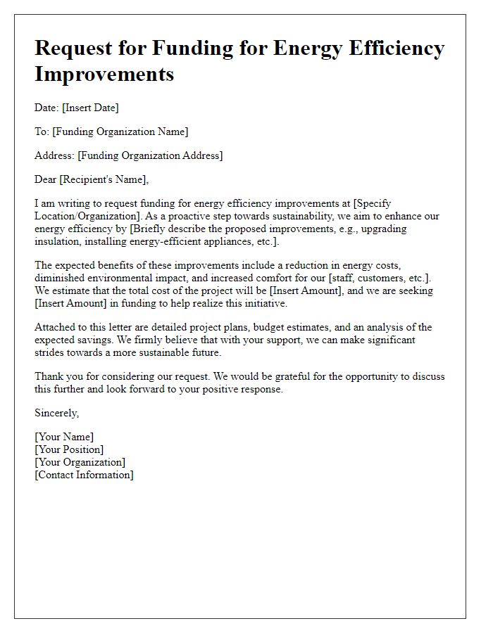 Letter template of request for funding for energy efficiency improvements.