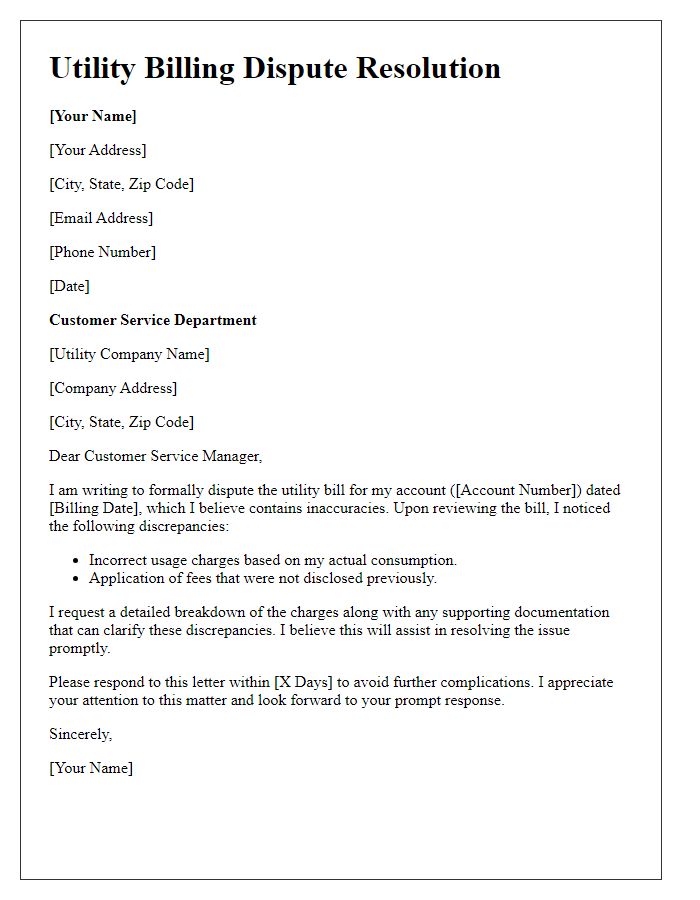 Letter template of utility billing dispute resolution.