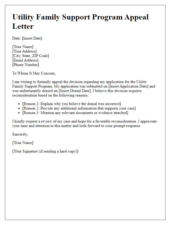 Letter template of utility family support program appeal process.