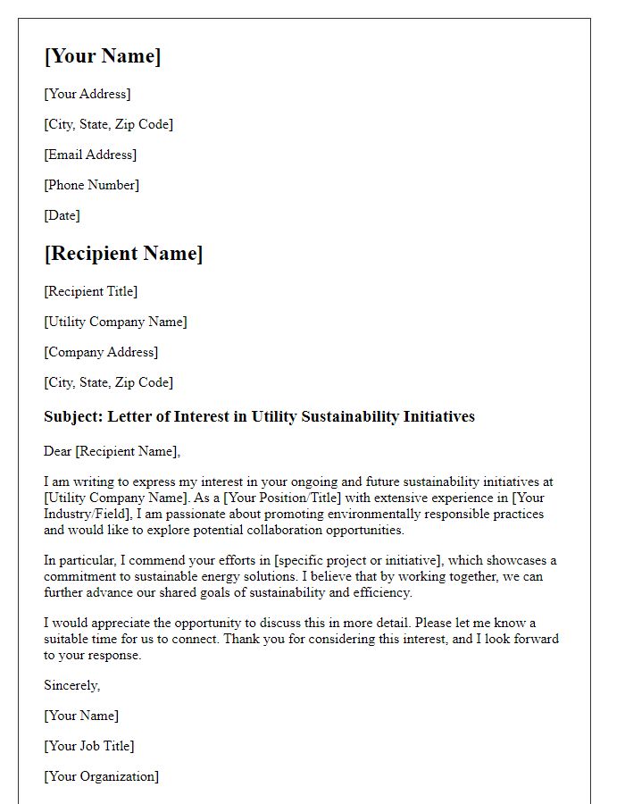 Letter template of interest in utility sustainability initiatives